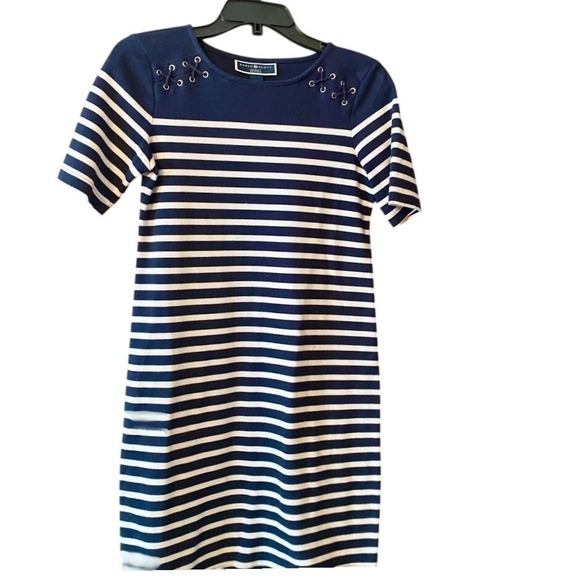 Karen Scott Sport Nautical Striped T-Shirt Dress Lace Up Shoulder Det.  PS‎ - Picture 1 of 7